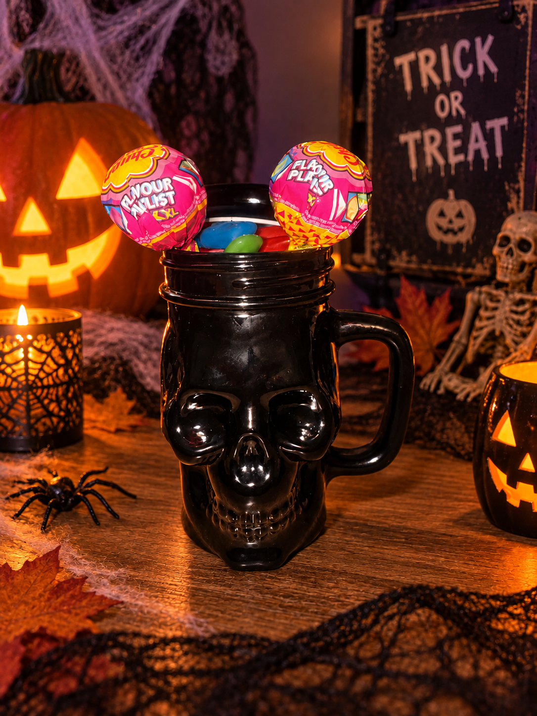 Mug tête de mort et 200grs de bonbon + 2 sucettes