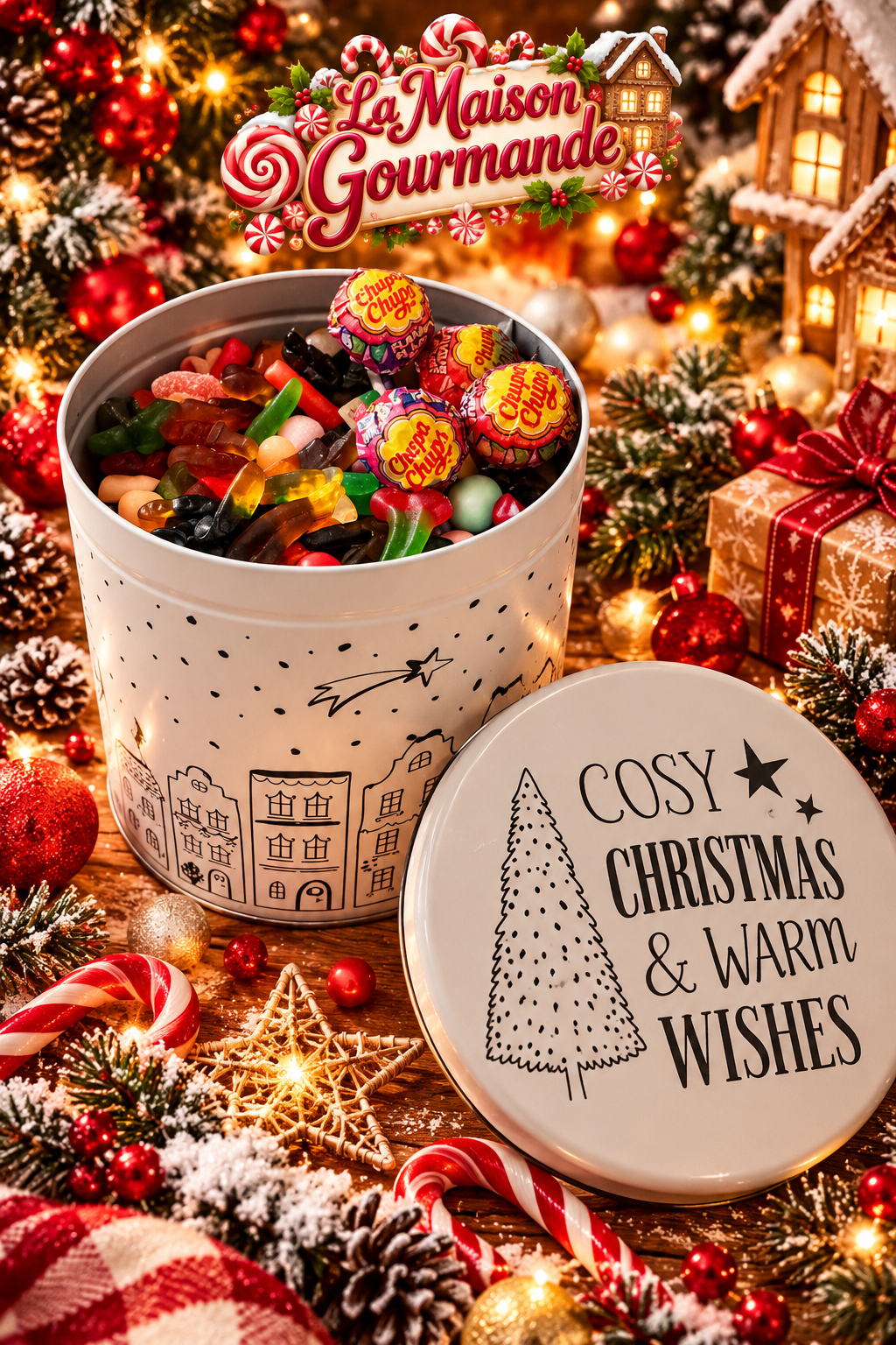Boîte de Noël mélange 2kg de bonbon +4 sucette